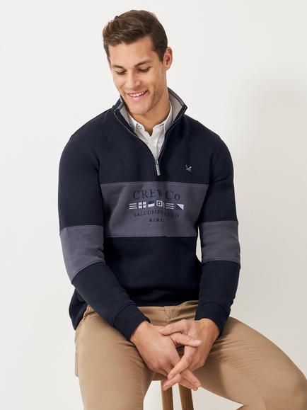 Crew Clothing Half Zip Cotton Blend Sweatshirt, Navy Blue