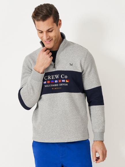Crew Clothing Half Zip Cotton Blend Sweatshirt, Mid Grey