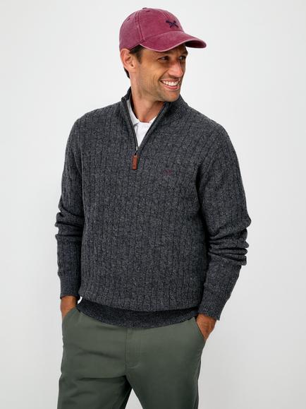 Crew Clothing Wool Blend Half Zip Jumper, Mid Grey, Mid Grey