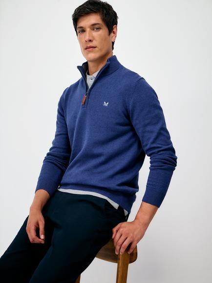 Crew Clothing Organic Cotton Half-Zip Jumper, Dark Blue