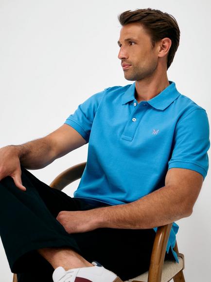 Crew Clothing Cotton Regular Fit Short Sleeve Polo Shirt, Mid Blue, Mid Blue