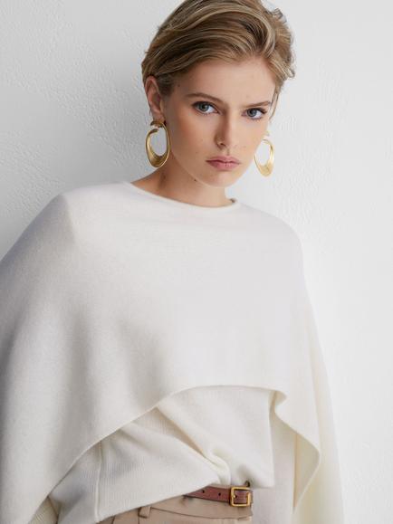 Reiss Atelier Harly Wool Rich with Cashmere Cape Knit Jumper, Ivory - view 2, Ivory