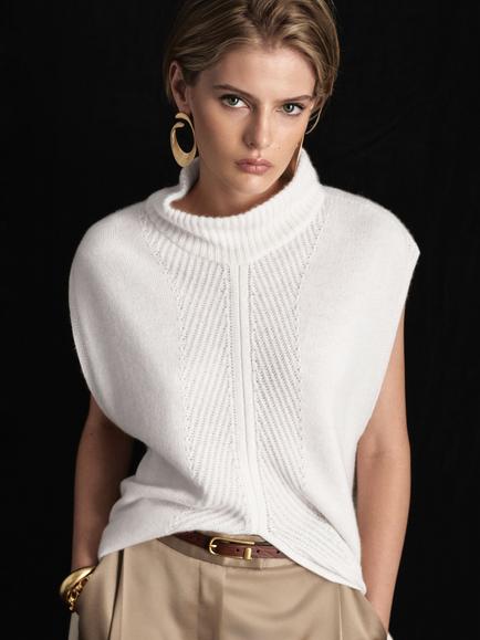 Reiss Atelier Piper Pure Cashmere Sleeveless Tabard, Ivory, Ivory