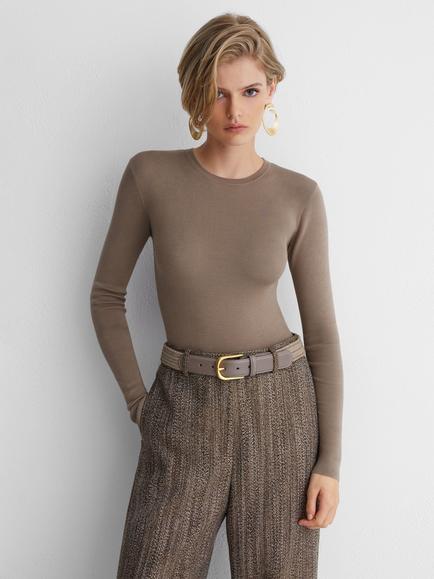Reiss Atelier Zafia Silk Rich Bodysuit, Taupe, Taupe
