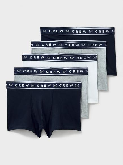 Crew Clothing Stretch Cotton Waistband Trunks, Pack of 5, Multi White, Multi White