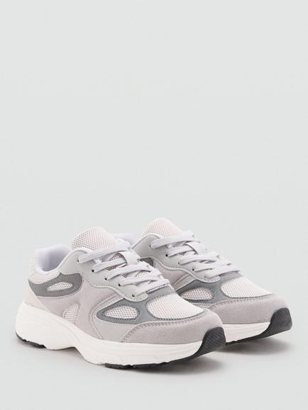 Mango Kids' Deportiva Lace-Up Trainers, Grey - view 2, Grey