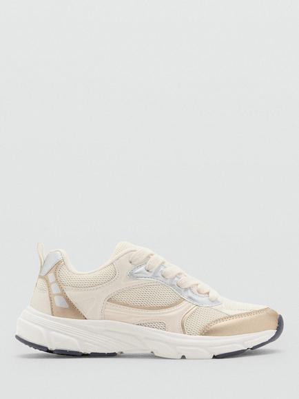 Mango Kids' Lace-Up Trainers, Silver/Beige, Silver/Beige