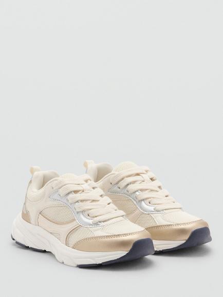 Mango Kids' Lace-Up Trainers, Silver/Beige - view 2, Silver/Beige