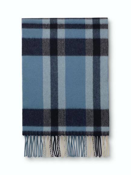 Charles Tyrwhitt Pure Cashmere Check Scarf, Light Blue - view 2, Light Blue
