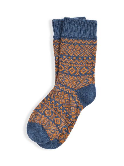 Celtic & Co. Merino Wool Blend Fair Isle Socks, Denim/Tangerine