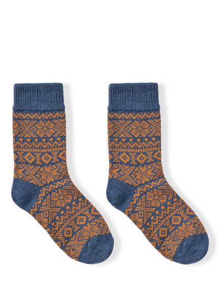 Celtic & Co. Merino Wool Blend Fair Isle Socks - view 2, Denim/Tangerine