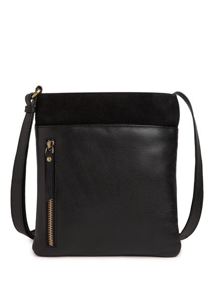 Celtic & Co. Leather Zip Top Cross Body Bag, Black, Black