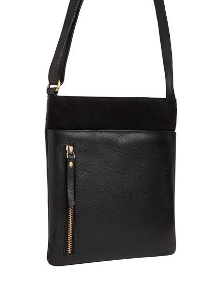 Celtic & Co. Leather Zip Top Cross Body Bag, Black - view 2, Black