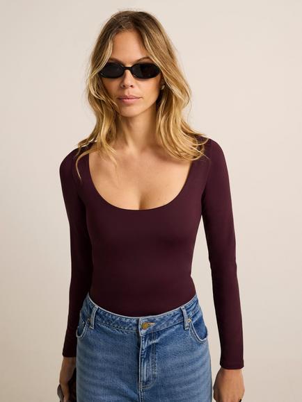 Mint Velvet Scoop Neck Layering Top, Red Burgundy, Red Burgundy