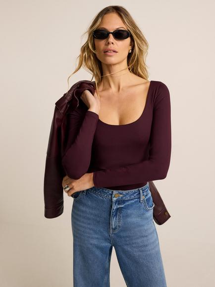 Mint Velvet Scoop Neck Layering Top, Red Burgundy - view 2, Red Burgundy