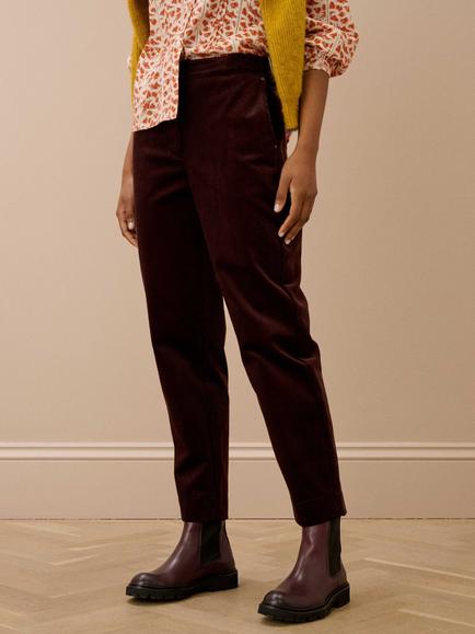 Brora Cotton Corduroy Tapered Trousers, Chocolate, Chocolate