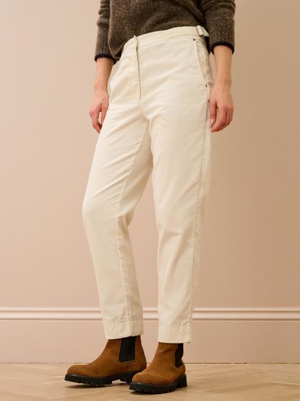 Brora Cotton Corduroy Tapered Trousers, Ivory, Ivory
