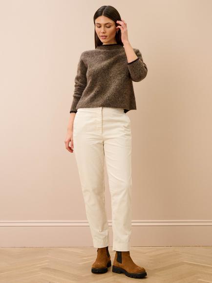 Brora Cotton Corduroy Tapered Trousers, Ivory - view 2, Ivory