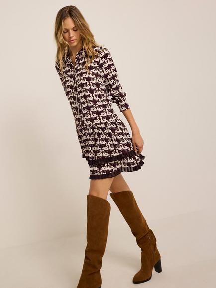 Mint Velvet Swan Print Mini Dress, Red Burgundy - view 2, Red Burgundy