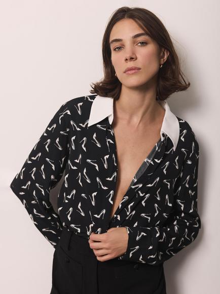 Mint Velvet Stiletto Print Shirt, Black, Black