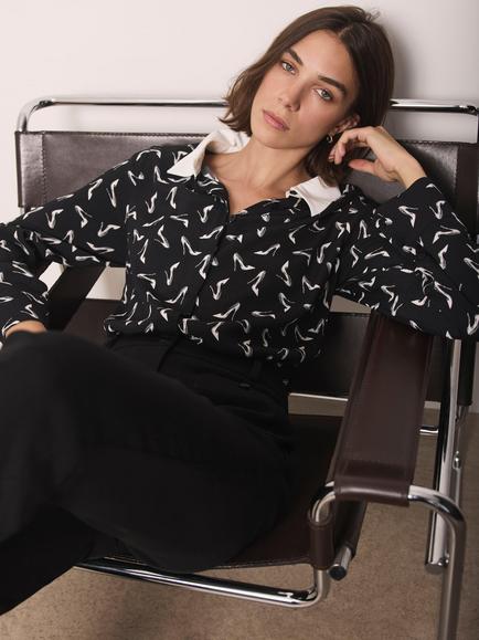 Mint Velvet Stiletto Print Shirt, Black - view 2, Black