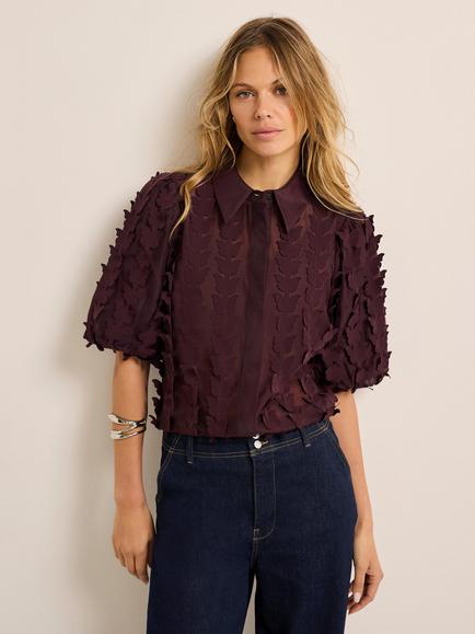 Mint Velvet Butterfly Appliqué Shirt, Red Burgundy, Red Burgundy