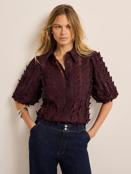 Mint Velvet Butterfly Appliqué Shirt, Red Burgundy - view 2, Red Burgundy