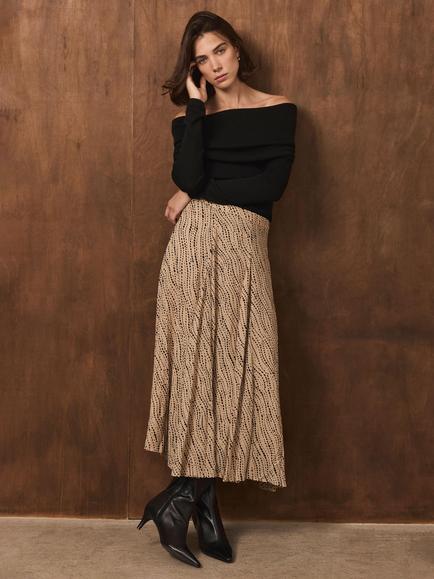 Mint Velvet Spot Print Skirt, Natural, Natural