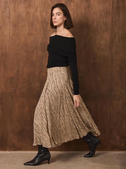 Mint Velvet Spot Print Skirt, Natural - view 2, Natural