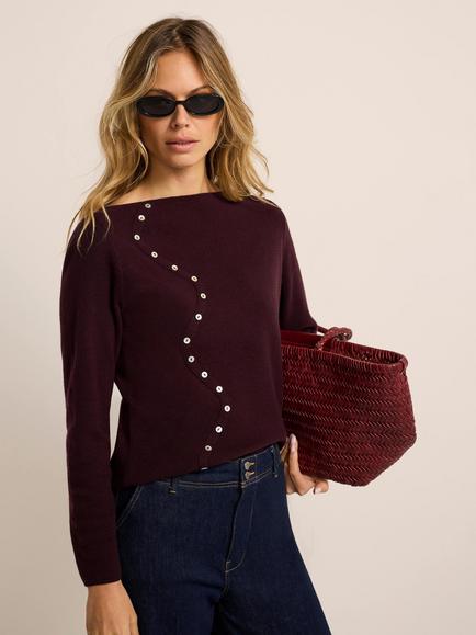 Mint Velvet Button Detail Knit Top, Red Burgundy, Red Burgundy