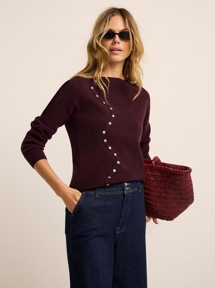 Mint Velvet Button Detail Knit Top, Red Burgundy - view 2, Red Burgundy