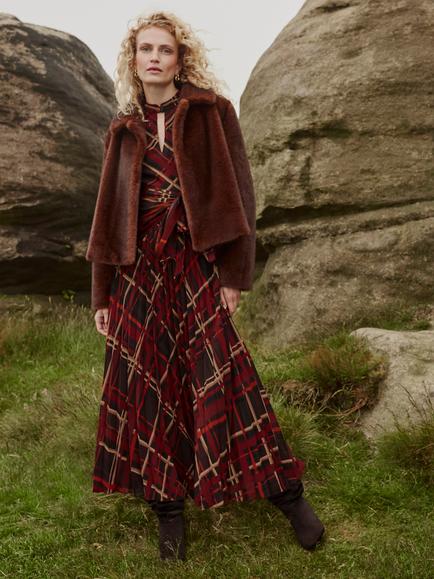 Hobbs Malia Faux Fur Coat, Brown - view 2, Brown