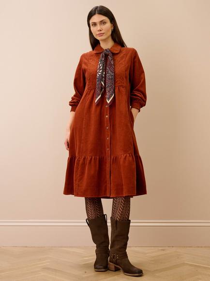 Brora Cotton Needlecord Shirt Dress, Toffee