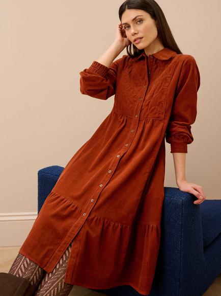 Brora Cotton Needlecord Shirt Dress - view 2, Toffee