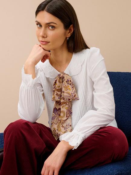Brora Cotton Pintuck Long Sleeve Blouse, White - view 2, White