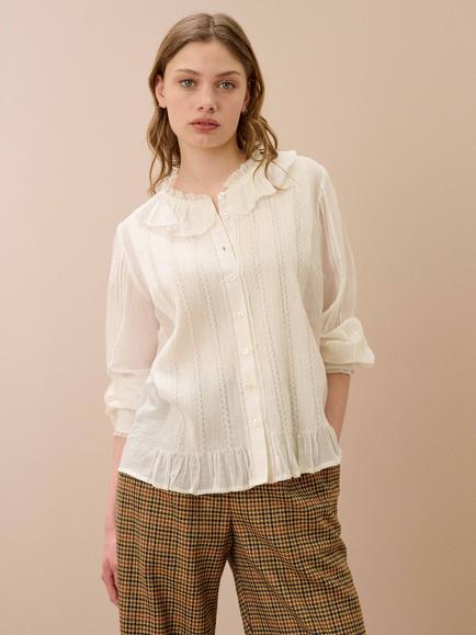 Brora Cotton-Silk Frill Blouse, Ivory