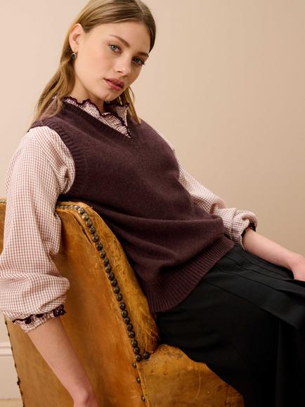 Brora Cashmere V-Neck Tank Top, Malt - view 2, Malt