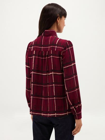 Hobbs Aisha Check Tie-Neck Blouse, Purple - view 2, Purple