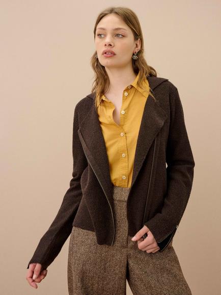 Brora Merino Wool Biker Jacket, Cocoa