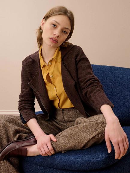 Brora Merino Wool Biker Jacket - view 2, Cocoa