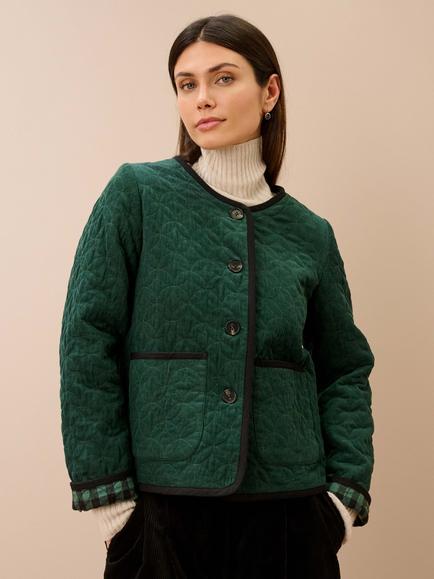 Brora Cotton Gingham Reversible Quilted Jacket, Verdigris, Verdigris