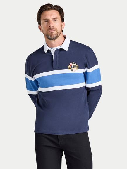 Raging Bull Chest Panel Cotton Rugby Shirt, Navy/Multi, Navy/Multi