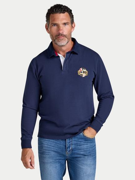 Raging Bull Classic Cotton Regular Fit Long Sleeve Rugby Shirt, Navy, Navy