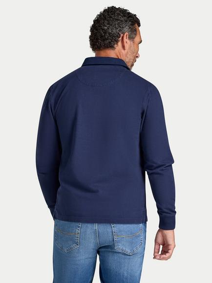 Raging Bull Classic Cotton Regular Fit Long Sleeve Rugby Shirt, Navy - view 2, Navy