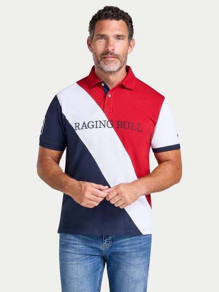 Raging Bull Cotton Contrast Sleeve Pique Polo Top, Navy, Navy