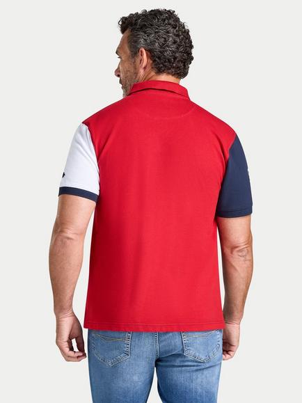 Raging Bull Cotton Contrast Sleeve Pique Polo Top, Navy - view 2, Navy