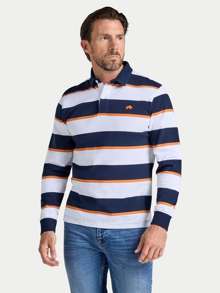 Raging Bull Multi Stripe Rugby Shirt, Orange, Orange
