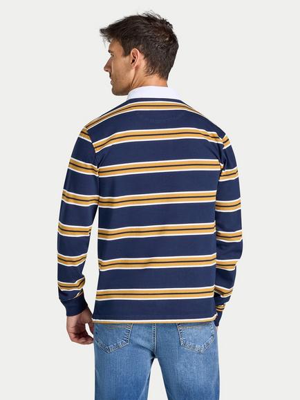 Raging Bull Cotton Tri Colour Stripe Rugby Shirt, Navy - view 2, Navy