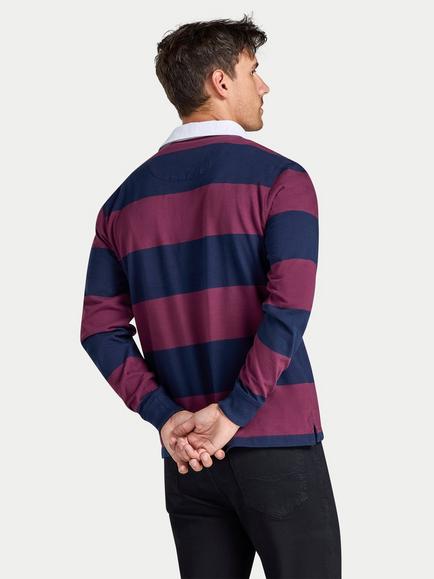 Raging Bull Wide Stripe Rugby Shirt, Claret - view 2, Claret