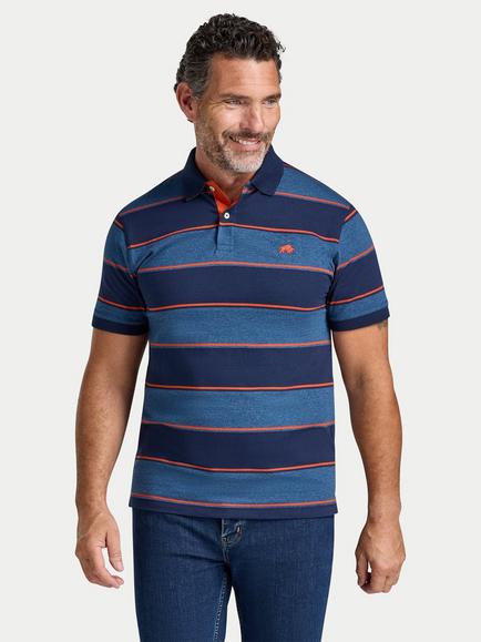 Raging Bull Marl Regular Fit Stripe Cotton Polo Shirt, Navy, Navy